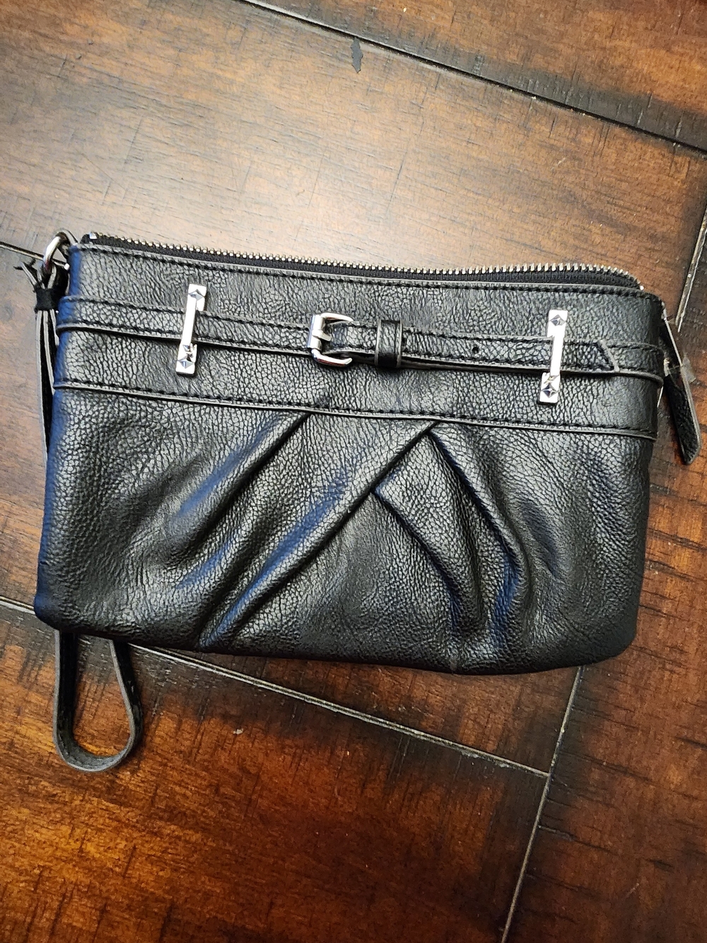Simply Vera Black Leather Wristlet Clutch with Silver Accent